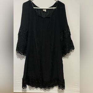 Wrangler Women’s Boho 3/4 Sleeve Western Shirt Black Dress Lace Detail Size SM